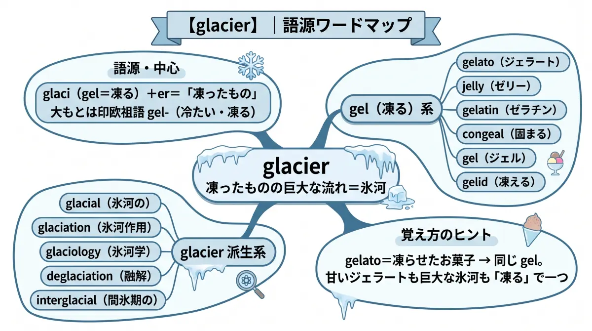 【語源で覚える】glacier｜ジェラートと同じ、gel（凍る）の一族
