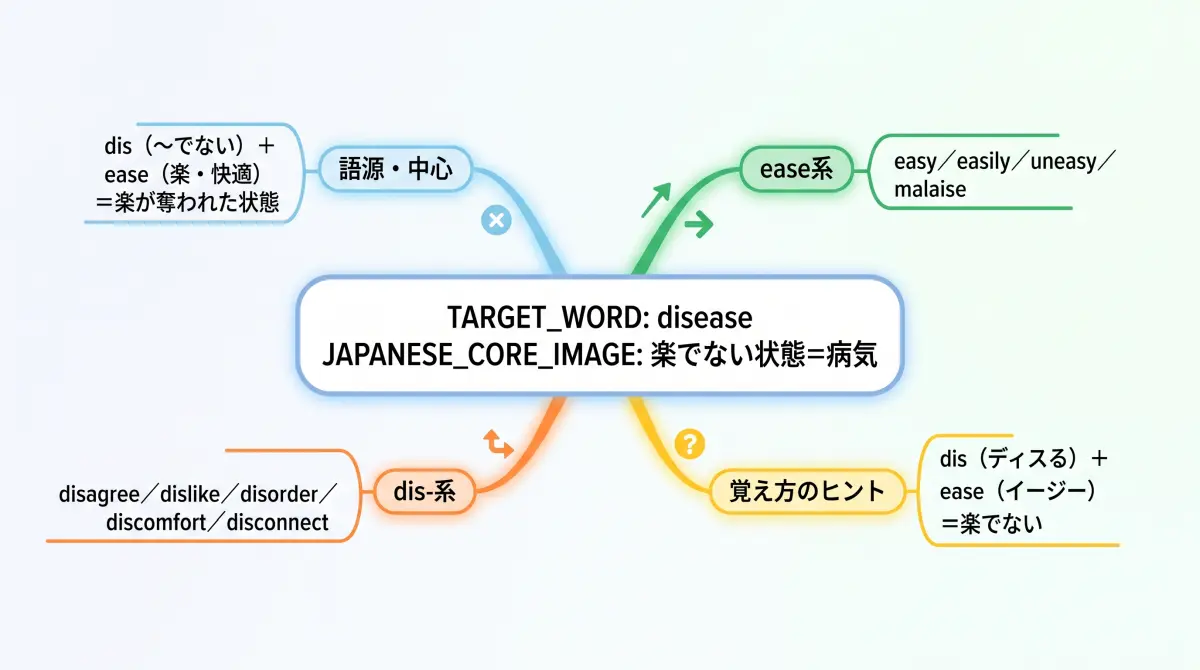 【語源で覚える】disease｜"ディスる" の dis と "イージー" の ease でできている