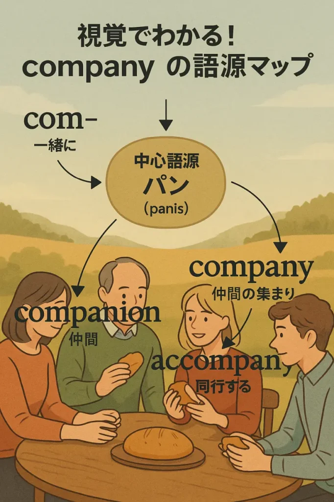 companyの意味をわかりやすく説明 一夜漬け英単語記憶術 語源 TOEIC・英検対策に!