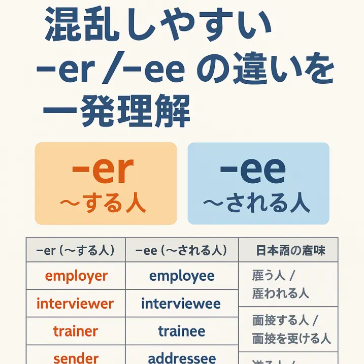 英語学習者が混乱しやすい -er / -ee の違いを一発理解|employerとemployeeももう迷わない!