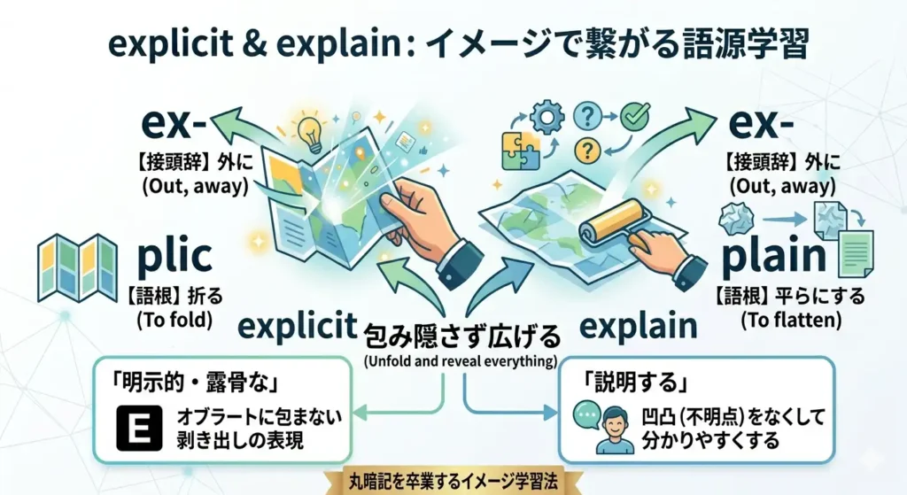explicit(明確な)とexplain(説明する)の意外な共通点