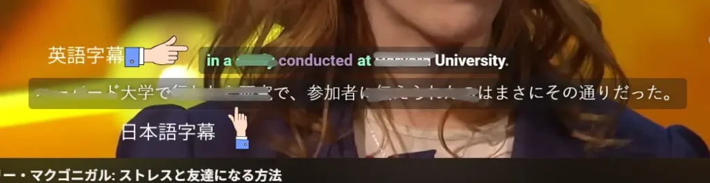 Language Reactorで日英の字幕を同時に表示させることを説明する画像