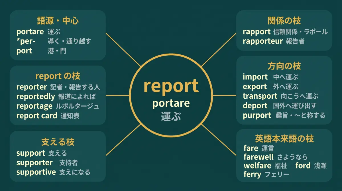 【語源で覚える】report｜「ラポール」も「サポート」も、同じ「運ぶ」から出ている